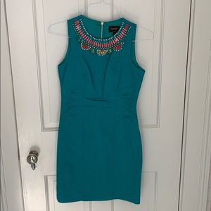 Turquoise Dress with Beading at neckline